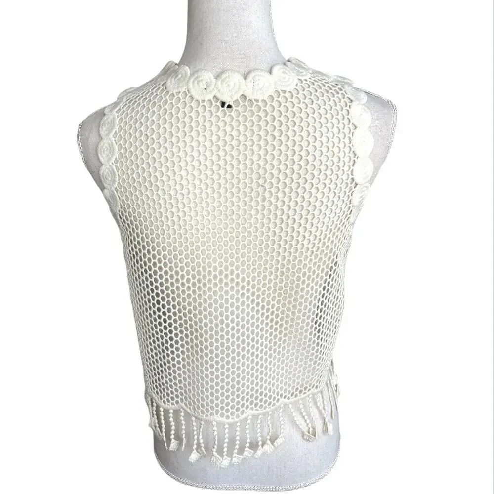 Ivory crochet vest lacemade cottagecore retro hippie festival floral boho